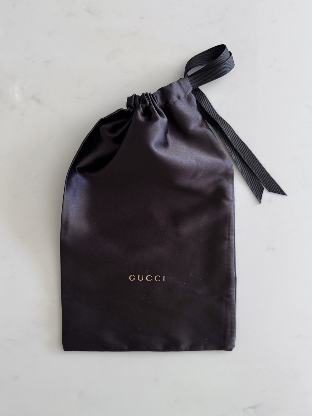 GUCCI Black Satin Drawstring Dust Bag, Sunglasses & Jewelry Pouch (Gold Logo)